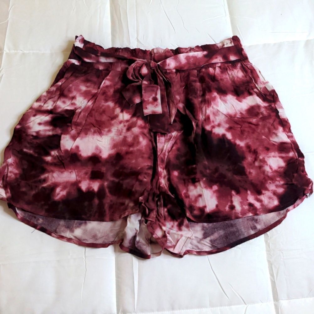 Newlook 1X 3X Maroon Tye Dye Paper Bag Style Shorts, NEW